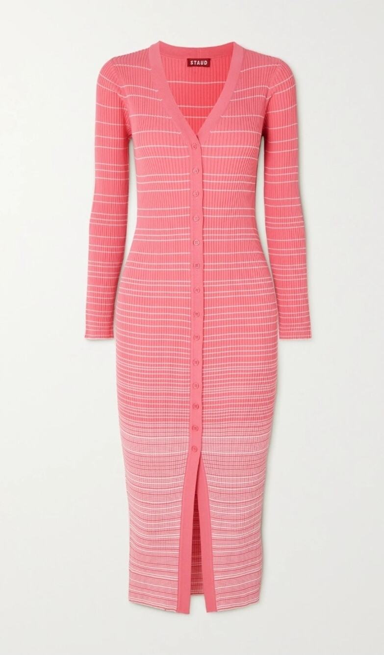 Staud Shoko striped longsleeve long dress pink XL